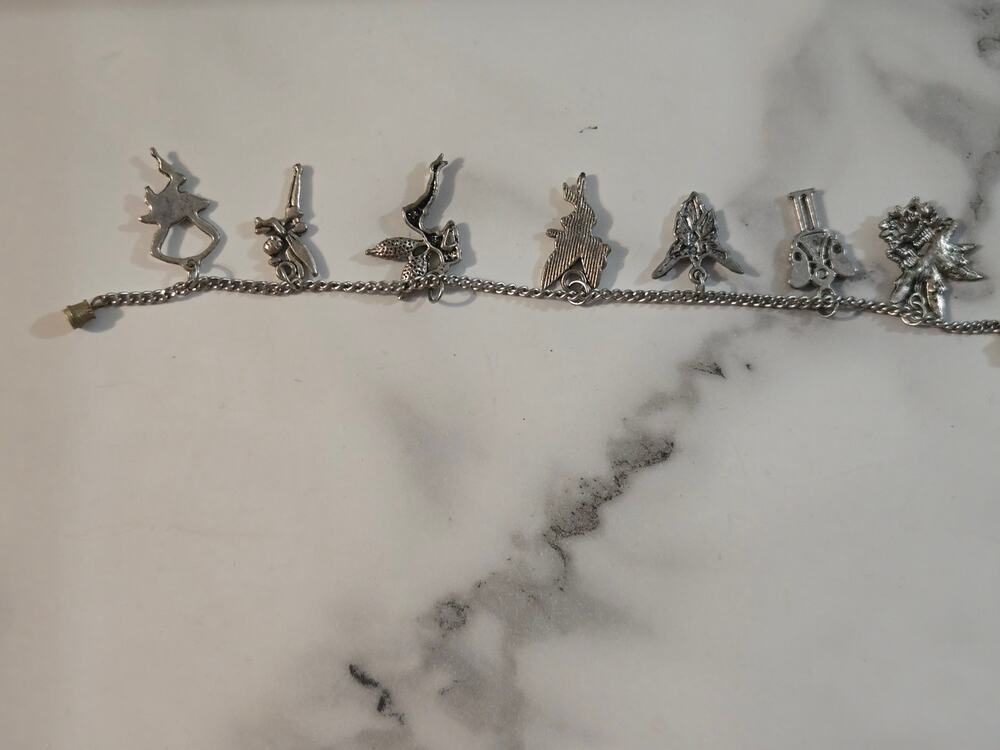 Vintage Silvertone Whimsical Fairy Pixie Charm Link Bracelet 7.5 Inch